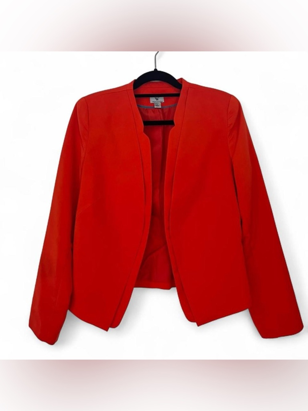 Worthington Red Collarless Open-Front Blazer